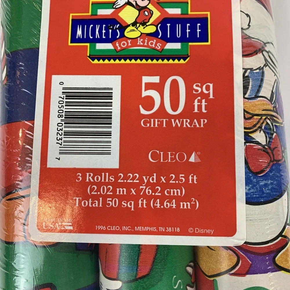 Vtg NIP Cleo Gift Wrap Mickey Mouse Minny Mouse Goofy Pluto 1996 Disney U.S.A.